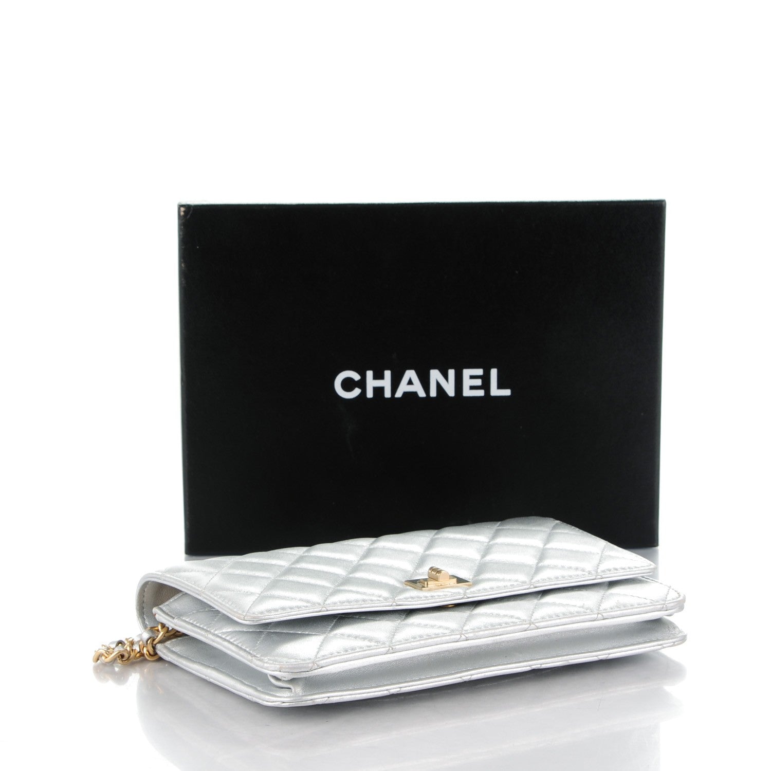 Chanel Metallic Lambskin Quilted Reissue Wallet On Chain WOC Silver 4 of 8