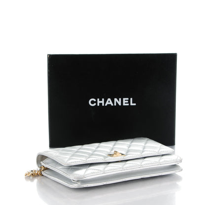 Chanel Metallic Lambskin Quilted Reissue Wallet On Chain WOC Silver 4 of 8