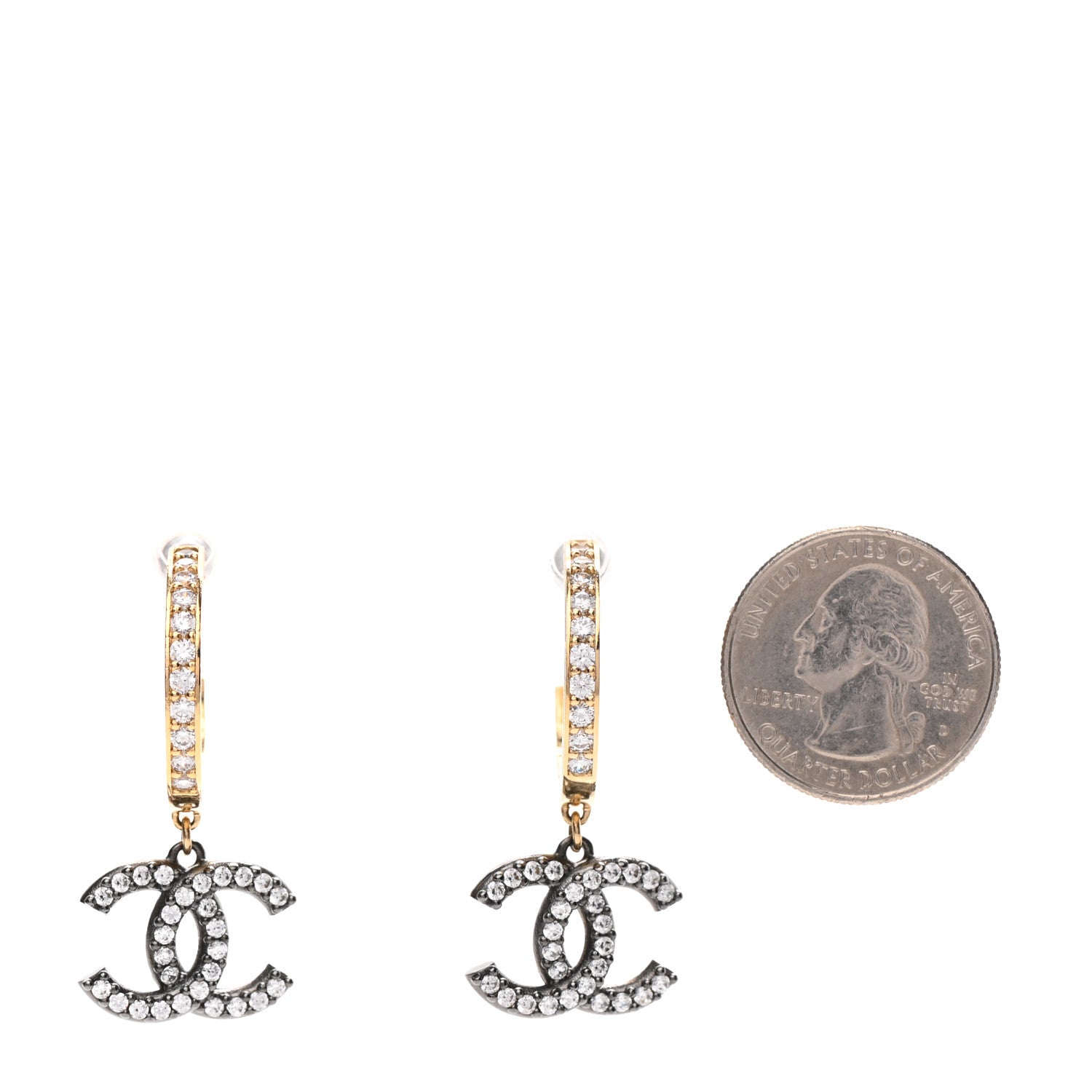 Chanel Crystal Lock Symbols CC Hoop Drop Earrings Gold Ruthenium 2 of 4