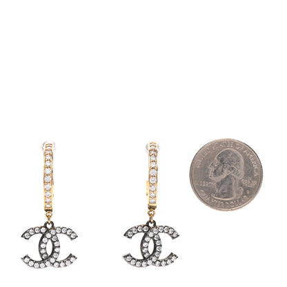 Chanel Crystal Lock Symbols CC Hoop Drop Earrings Gold Ruthenium 2 of 4