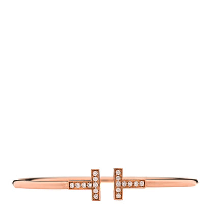 Tiffany 18K Rose Gold Diamond T Wire Bracelet 1 of 3