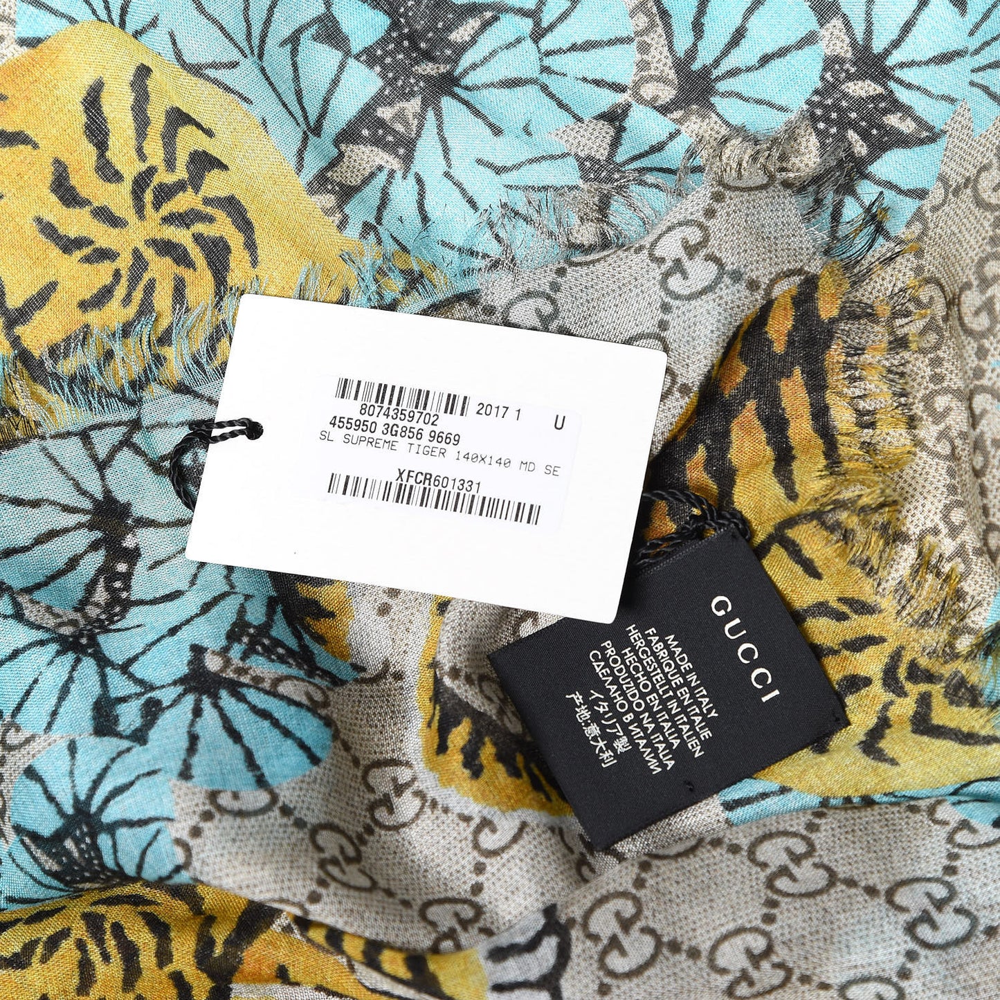 Modal Silk GG Monogram Supreme Tiger Shawl Rope Sky Blue
