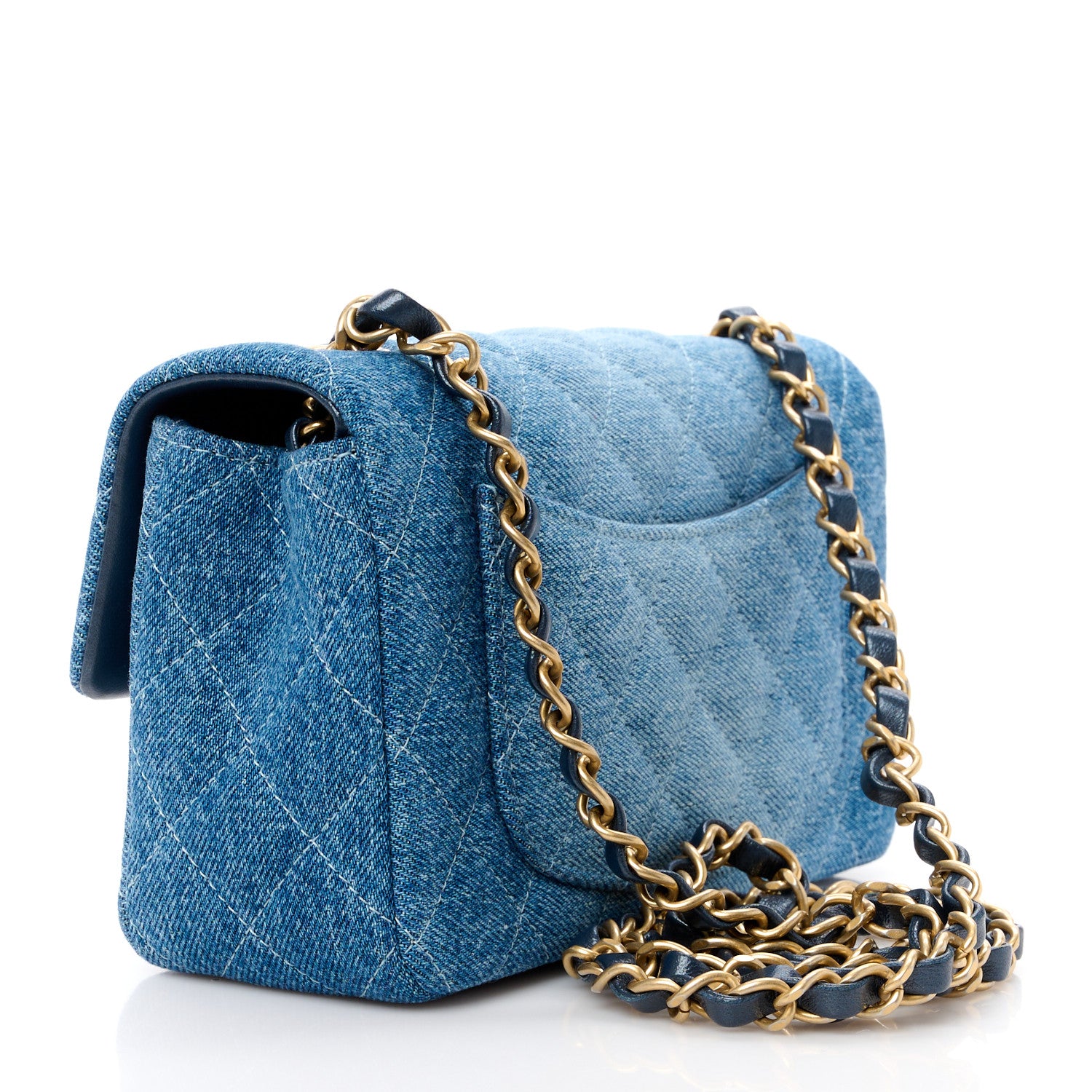 Chanel Washed Denim Quilted Mini Rectangular Flap Blue 3 of 15