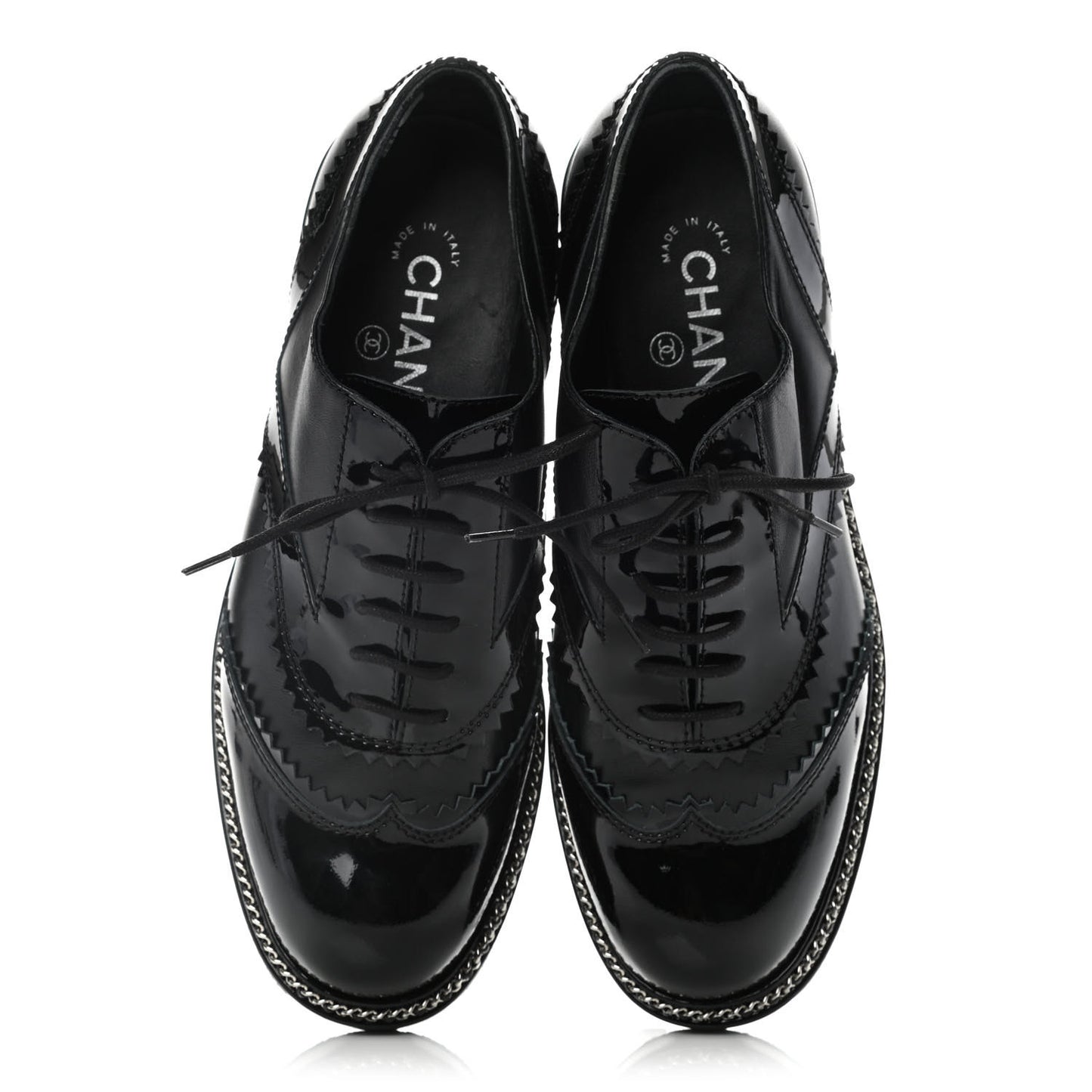 Lambskin Patent Calfskin CC Brogue Lace Up Oxfords 38 Black