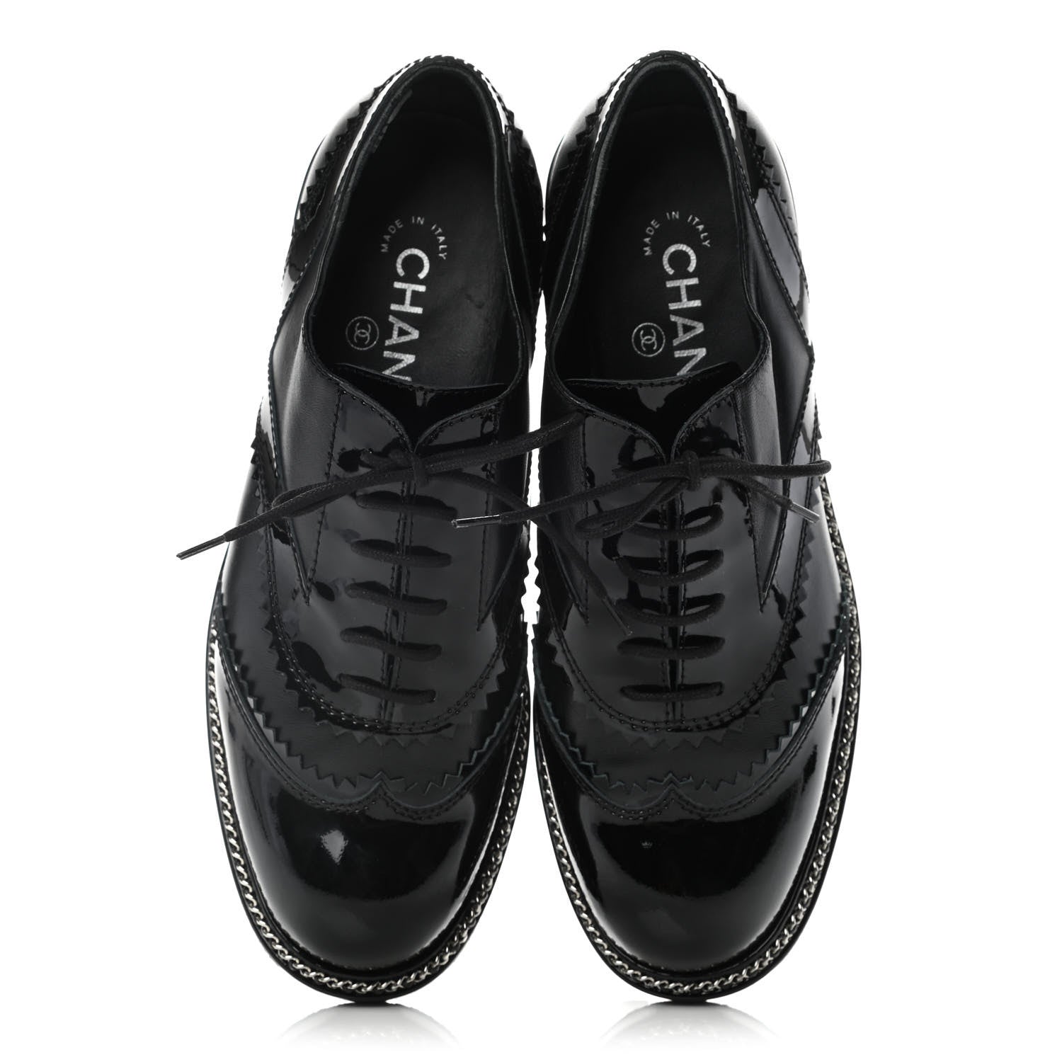 Chanel Lambskin Patent Calfskin CC Brogue Lace Up Oxfords 38 Black 5 of 12