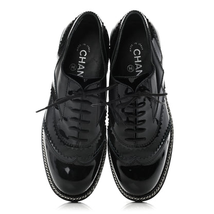 Chanel Lambskin Patent Calfskin CC Brogue Lace Up Oxfords 38 Black 5 of 12