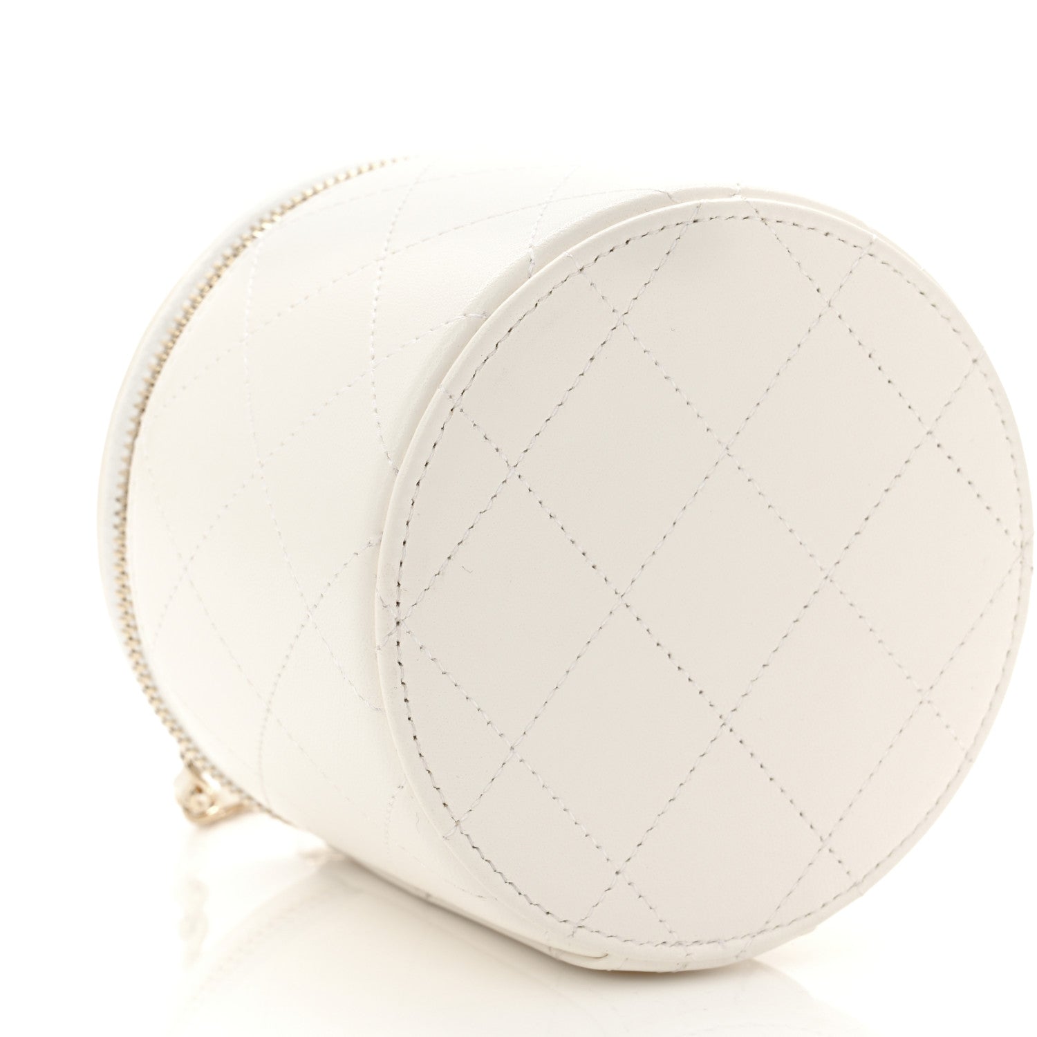 Chanel Lambskin Quilted Round Small Vanity Case With Chain White Black 9 of 11