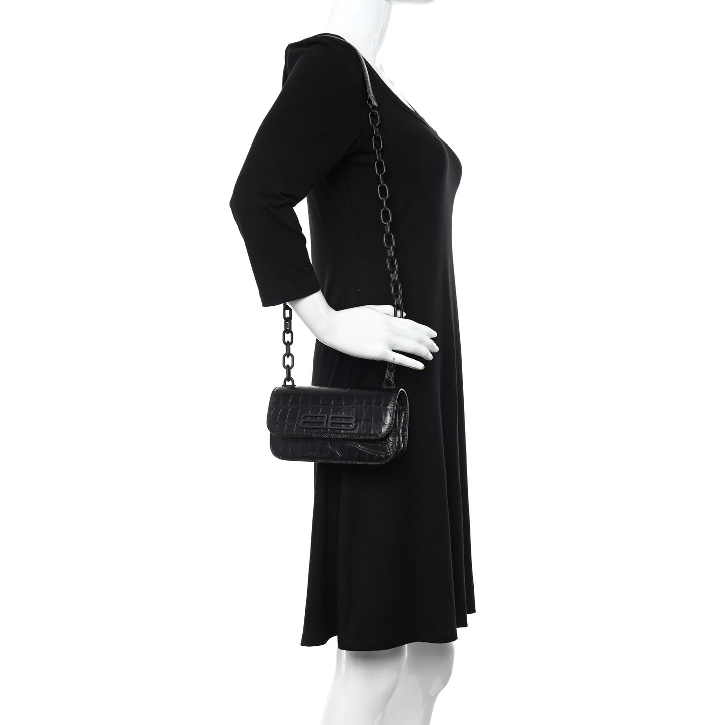 Extra Supple Calfskin Monochrome Crocodile Embossed Gossip Chain Bag XS Black