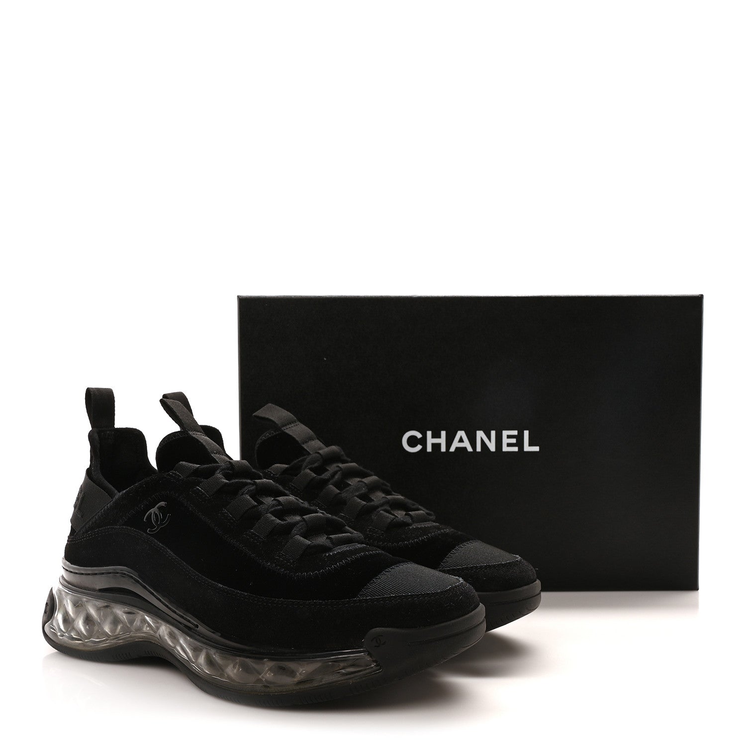 Chanel Suede Calfskin Velvet Grosgrain CC Sneakers 39 Black 9 of 9
