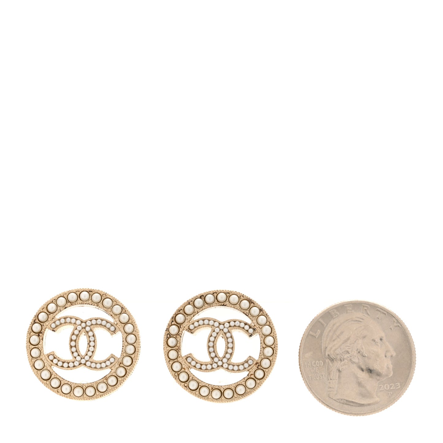 Pearl CC Round Earrings Gold