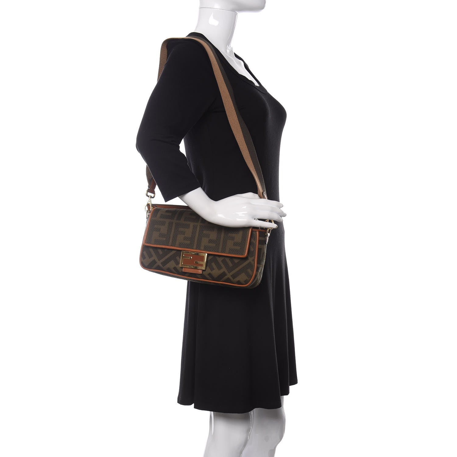 Fendi Canvas Vitello King FF Embroidered Baguette Amazzonia Cuoio 2 of 10