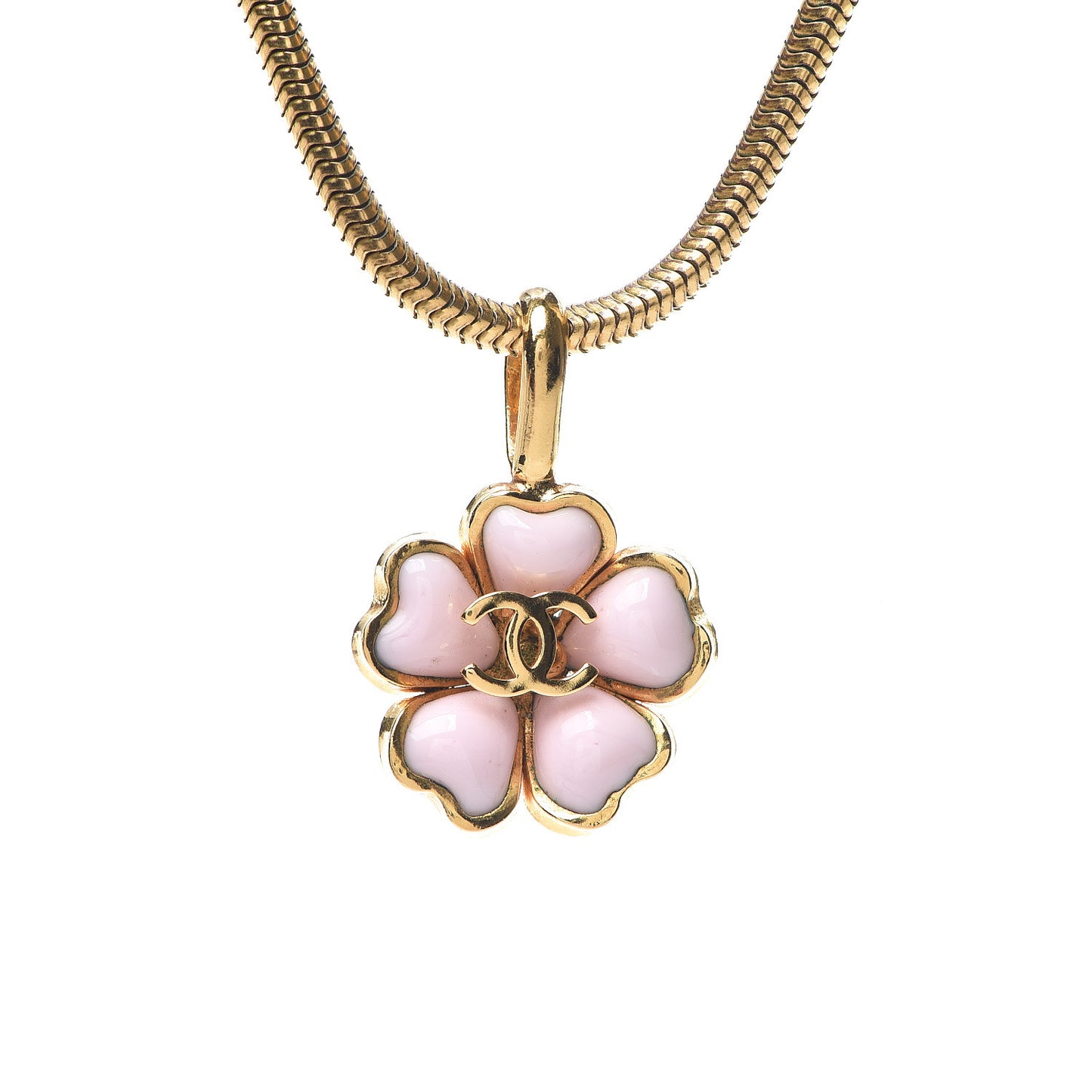 Gripoix Flower CC Pendant Necklace Pink Gold