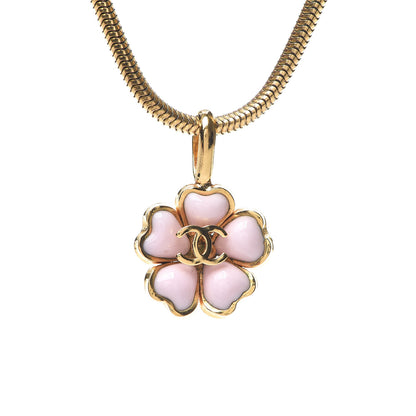 Chanel Gripoix Flower CC Pendant Necklace Pink Gold 3 of 4