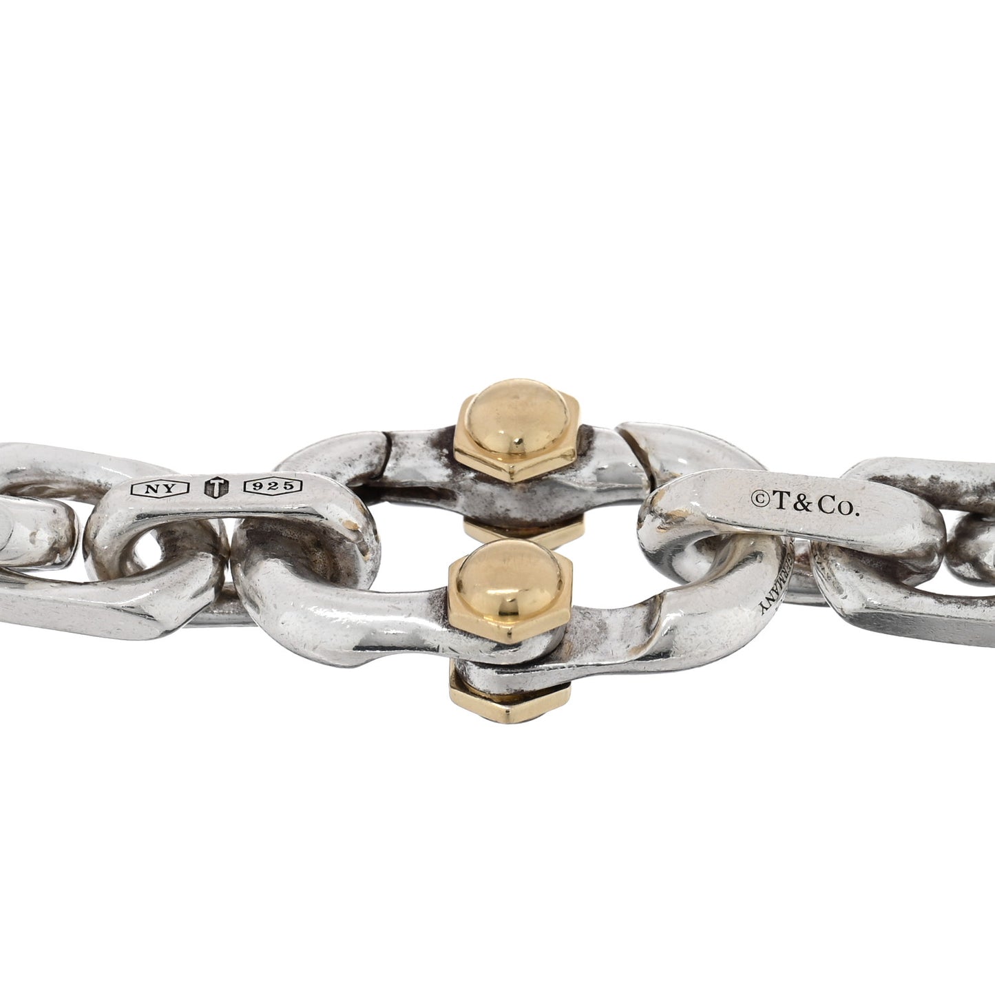 Sterling Silver 18K Yellow Gold Wide Makers Chain Link Bracelet