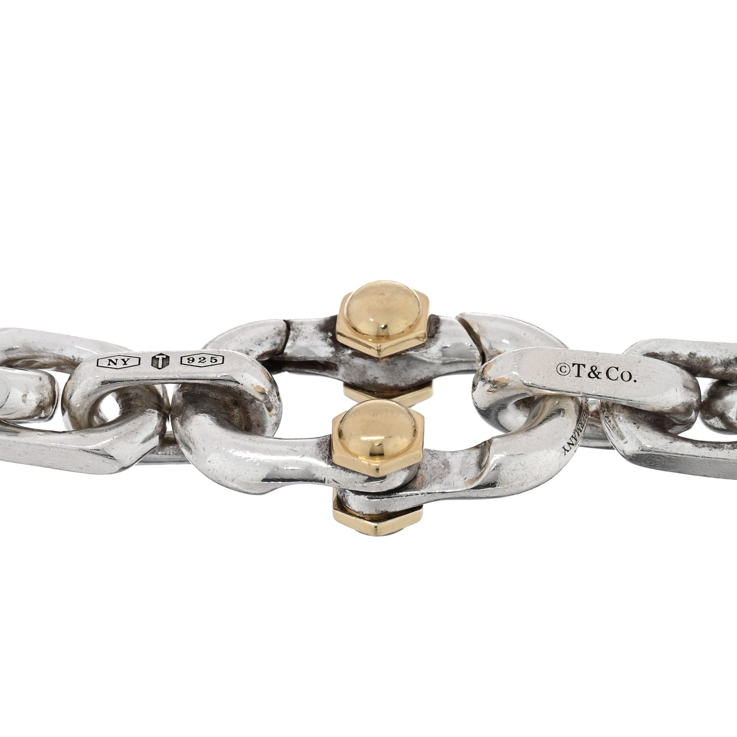Tiffany Sterling Silver 18K Yellow Gold Wide Makers Chain Link Bracelet 3 of 3