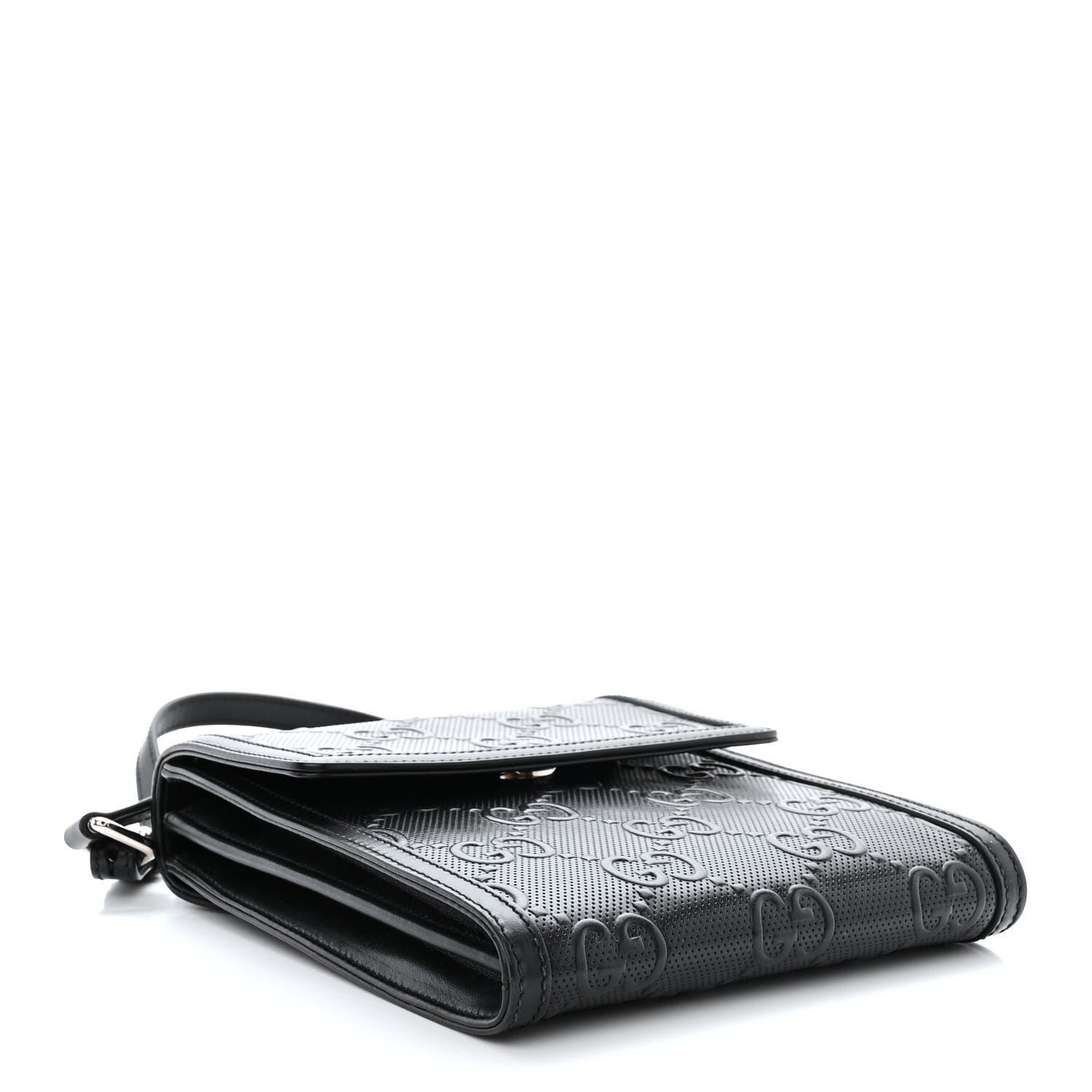 Gucci Calfskin GG Tennis Embossed Messenger Bag Black 4 of 13