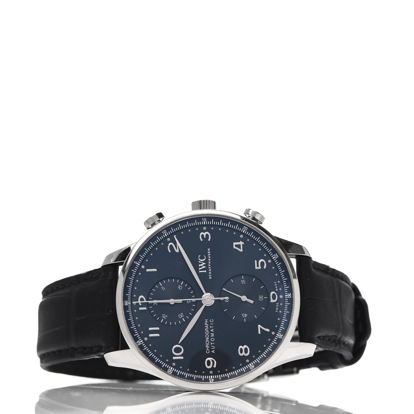 Stainless Steel Alligator 41mm Portugieser Chronograph Automatic Watch Black IW371606