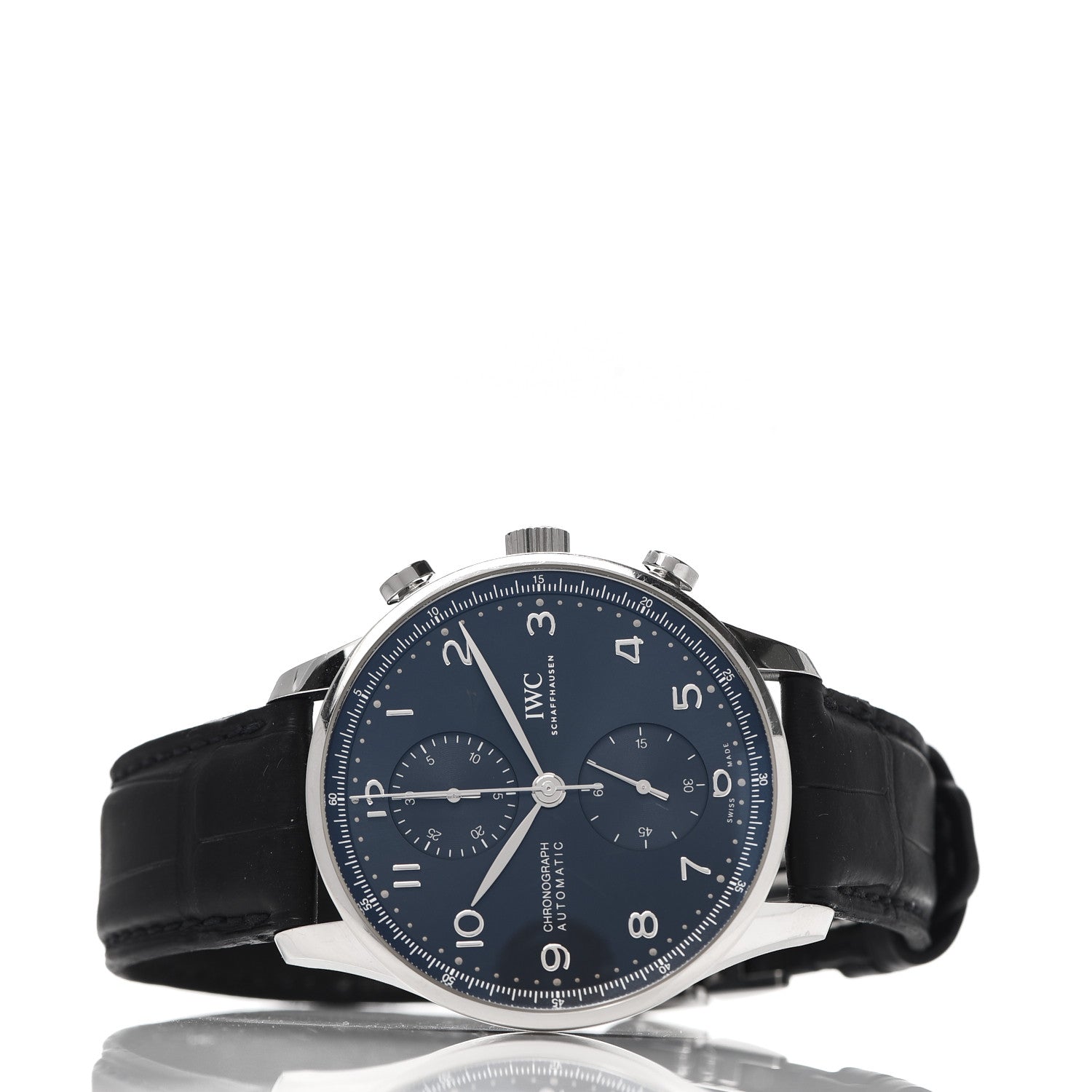 IWC Stainless Steel Alligator 41mm Portugieser Chronograph Automatic Watch Black IW371606 2 of 5
