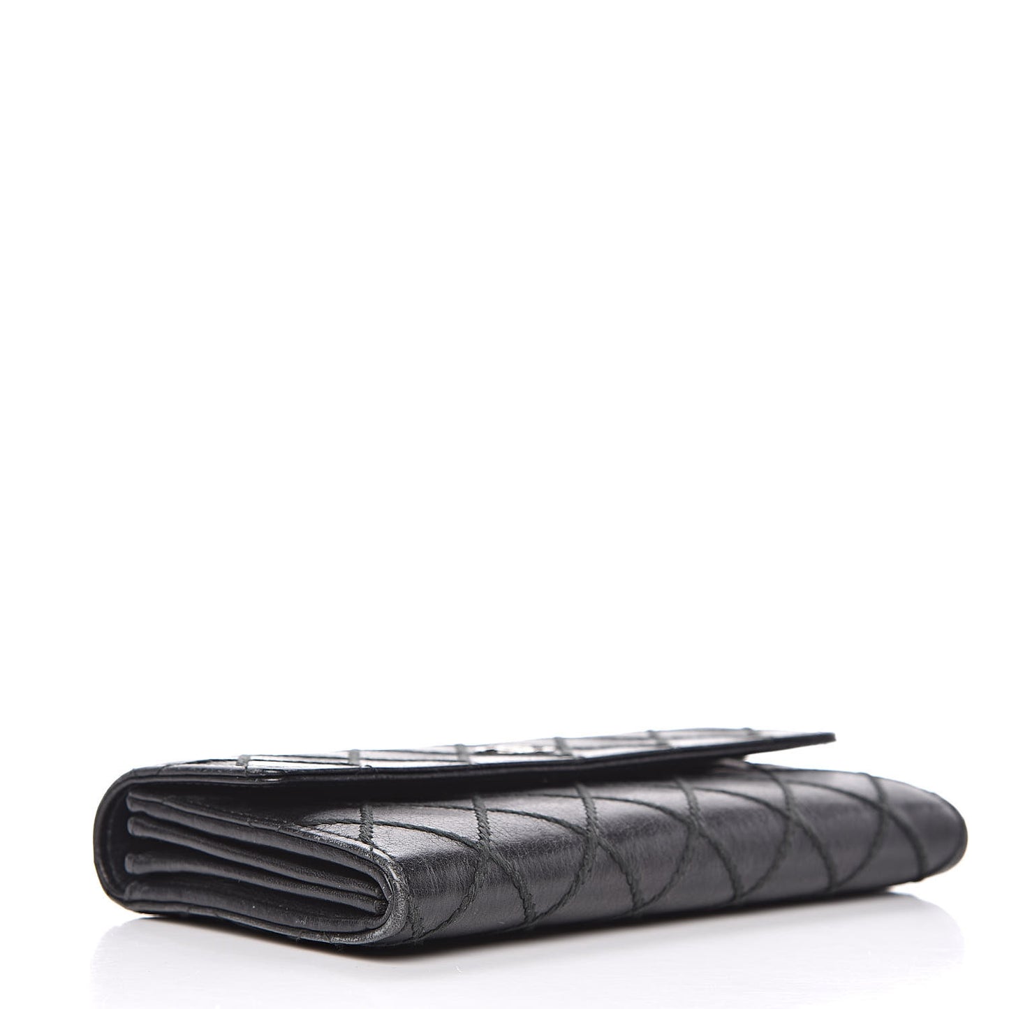 Calfskin Stitched Fancy CC Long Double Wallet Back
