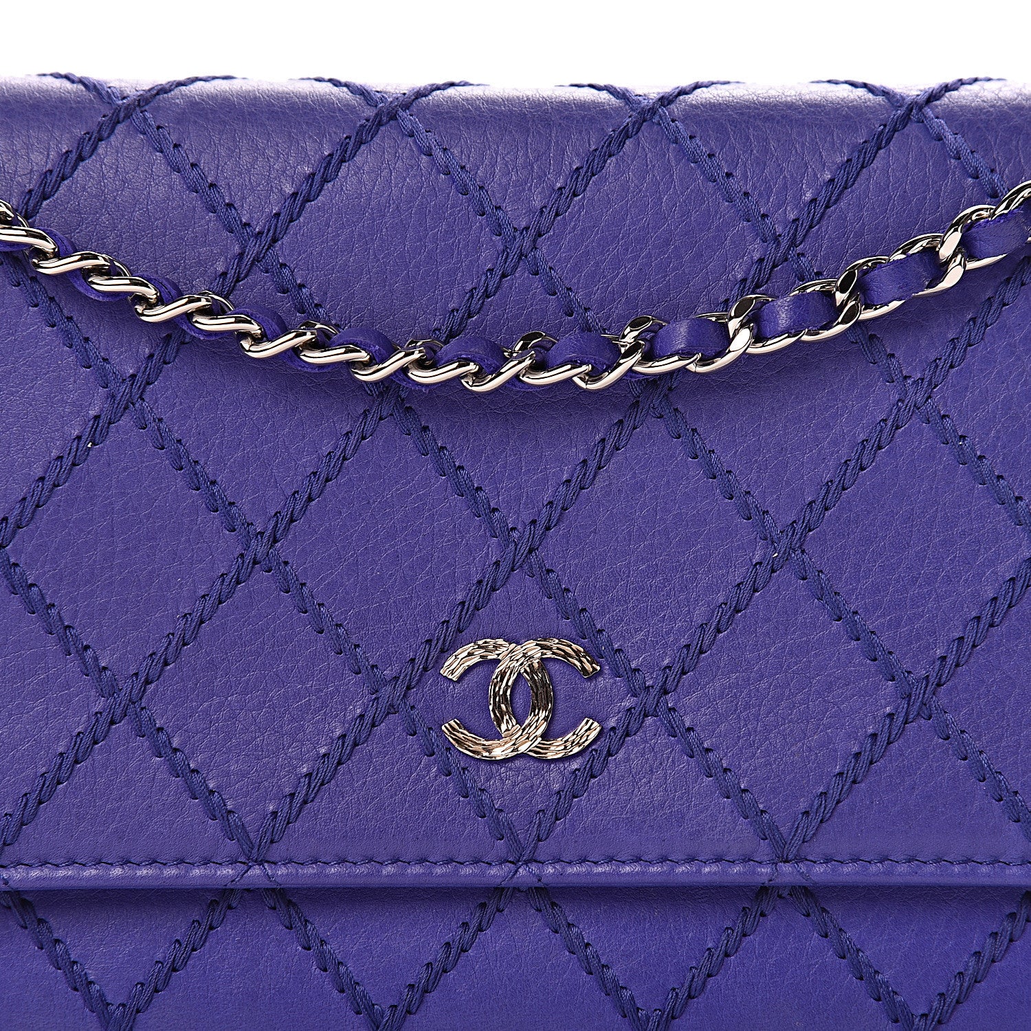 Chanel Calfskin Quilted Fancy CC Wallet On Chain WOC Blue 13 of 14