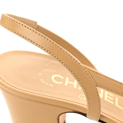 Chanel Lambskin Grosgrain Cap Toe CC Slingback Pumps 36.5 Beige Black 9 of 11