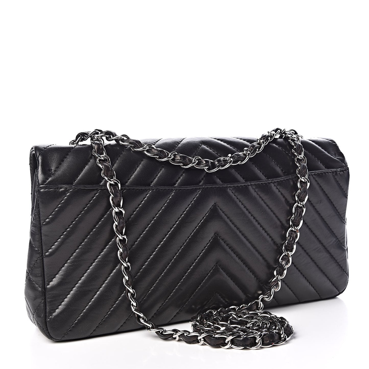 Lambskin Chevron Quilted Large Surpique Flap Black