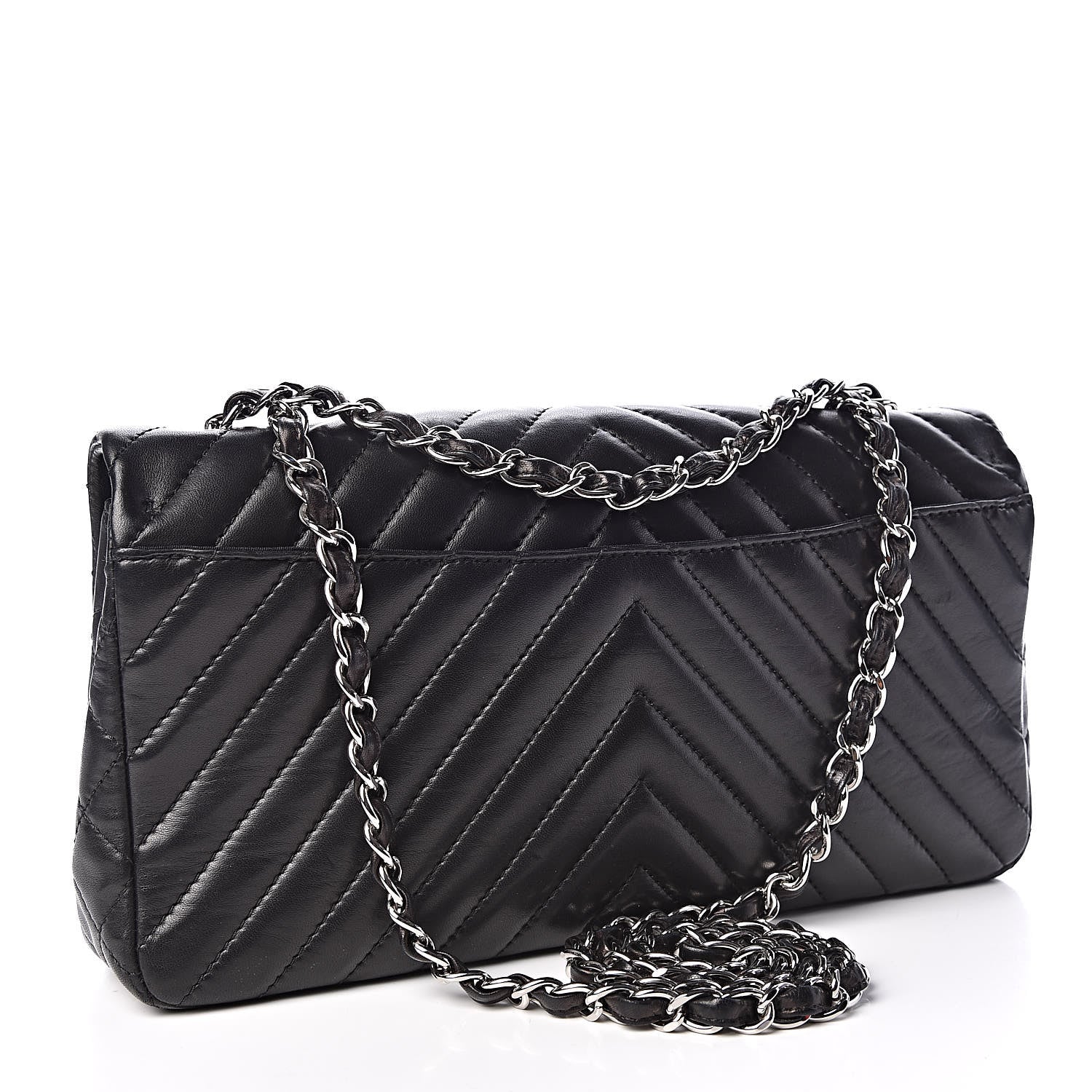 Chanel Lambskin Chevron Quilted Large Surpique Flap Black 3 of 12