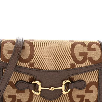 Gucci Monogram Jumbo GG Textured Dollar Calfskin Mini Horsebit 1955 Shoulder Bag Camel Ebony New Acero 8 of 10