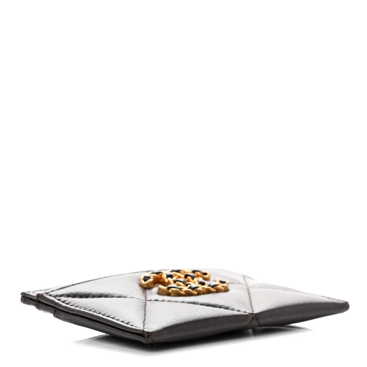 Lambskin Quilted Chanel 19 Card Holder Dark Brown
