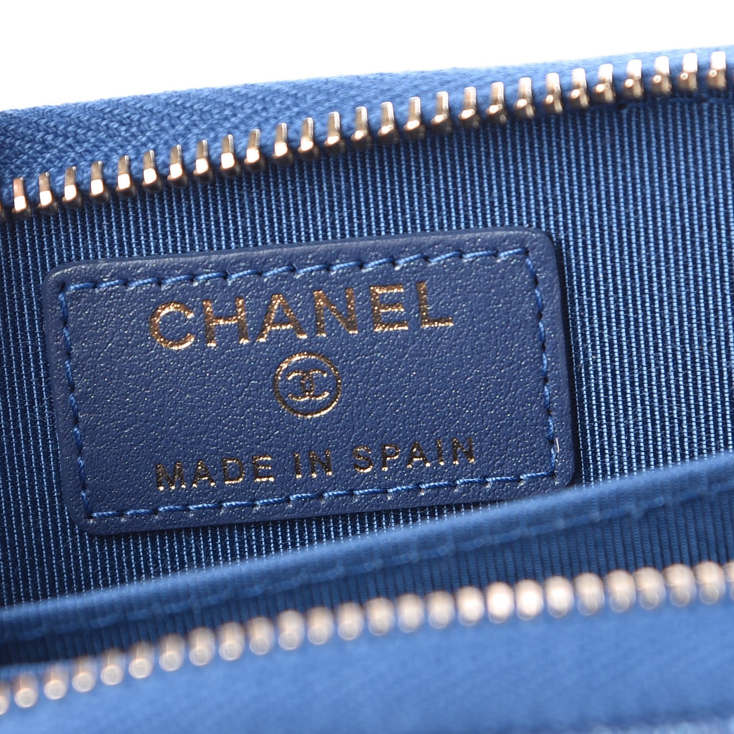Metallic Caviar Quilted Zip Coin Purse Dark Blue