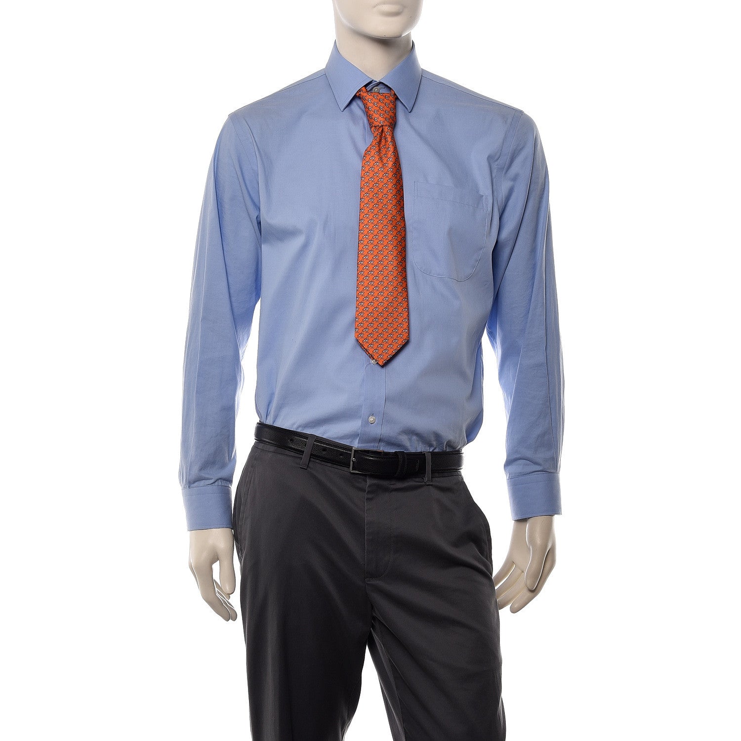 Hermes Silk Printed Mens Neck Tie Orange Gris Bleu Gris 2 of 4
