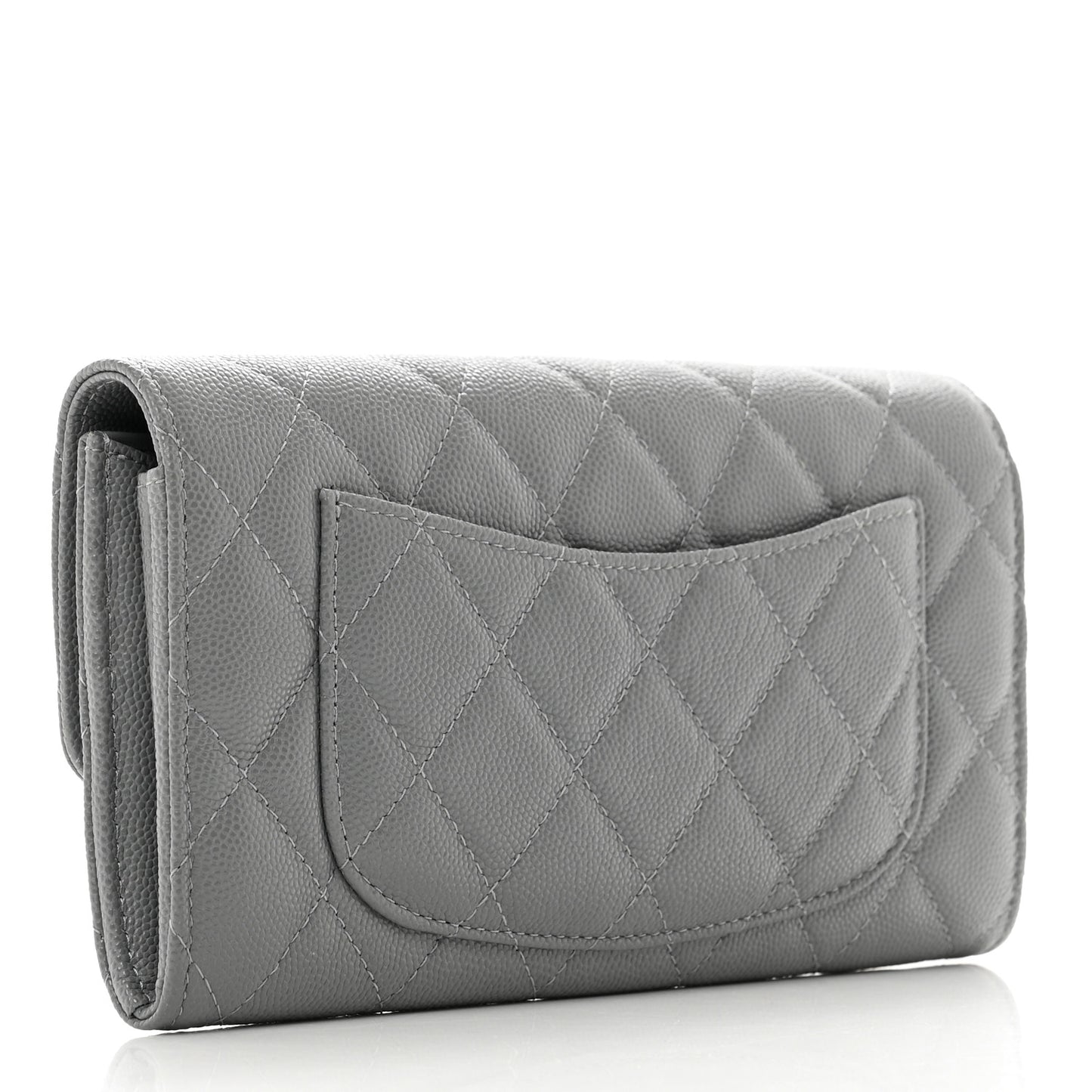 Caviar Quilted Large Gusset Flap Wallet Grey