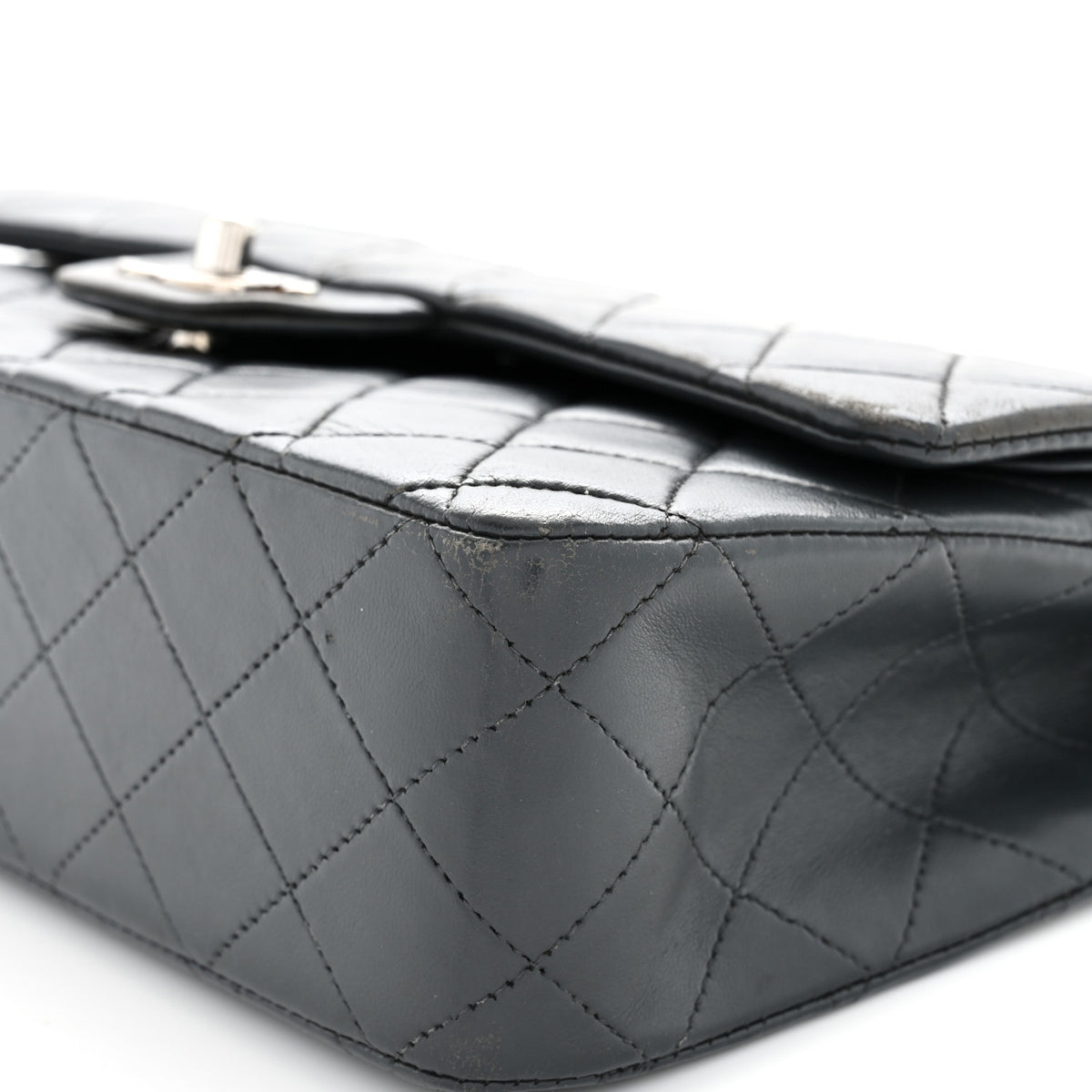 Lambskin Quilted Medium Double Flap Grey
