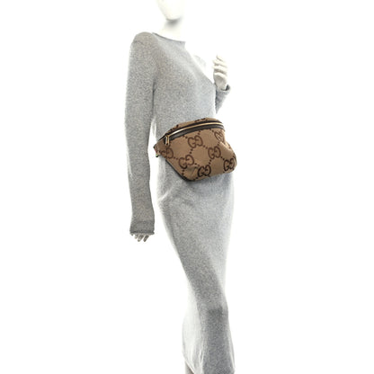Gucci Monogram Jumbo GG Textured Dollar Calfskin Web Belt Bag Camel Ebony New Acero 2 of 10
