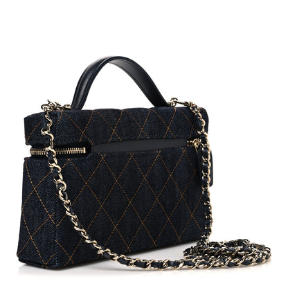 Chanel Denim Quilted Top Handle Slim Vanity Case With Chain Dark Blue Orange 3 of 10