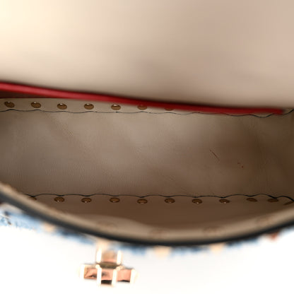 Valentino Garavani Nappa Denim Quilted Rockstud Medium Spike Shoulder Bag Ivory Blue 5 of 12