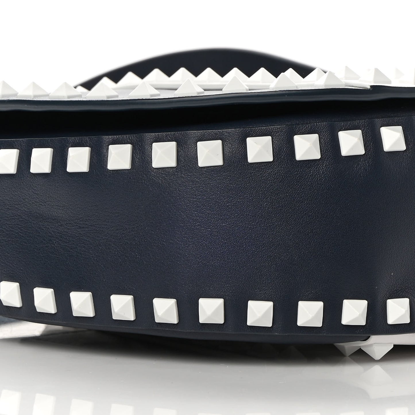 Vitello Colorblock Large Free Rockstud Halfmoon Saddle Bag Marine White