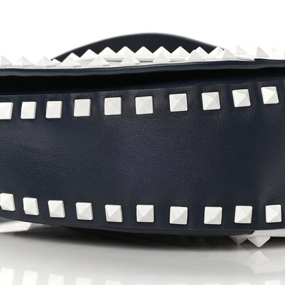 Valentino Garavani Vitello Colorblock Large Free Rockstud Halfmoon Saddle Bag Marine White 8 of 14
