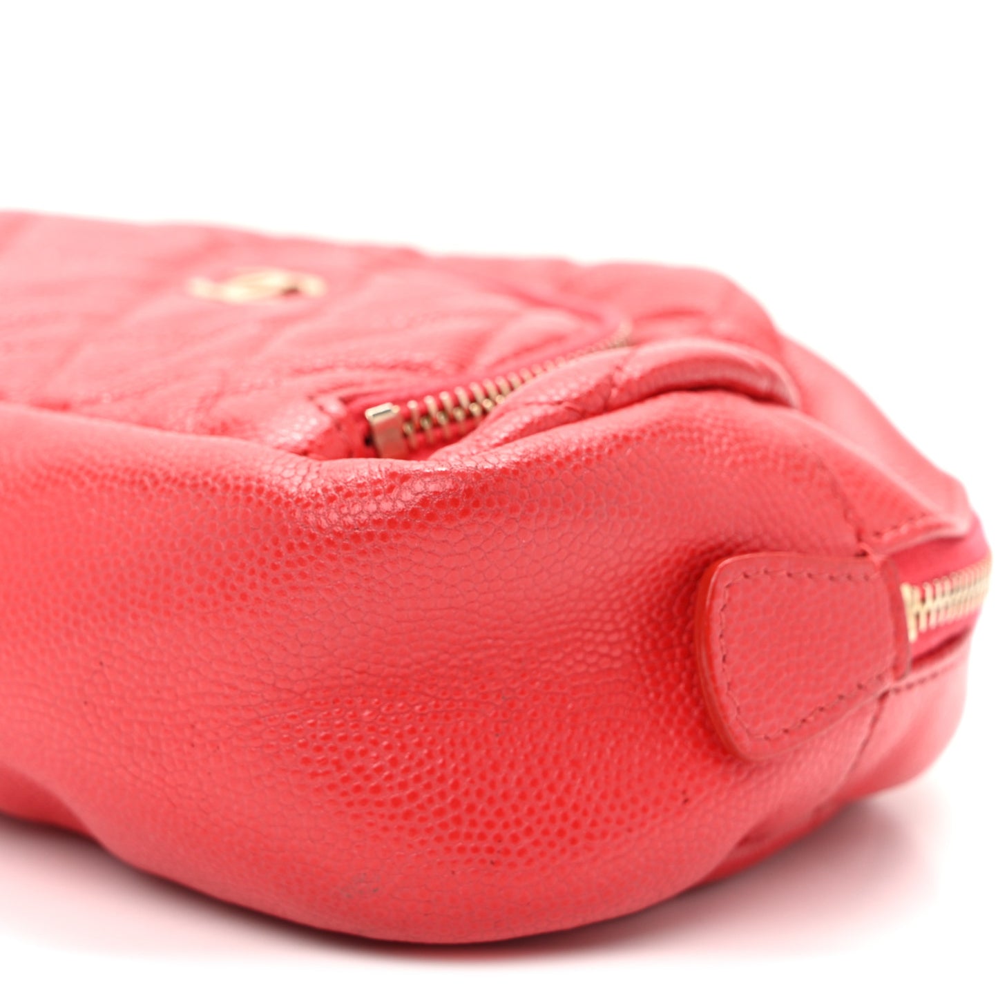Caviar Quilted Double Zip Pouch Red