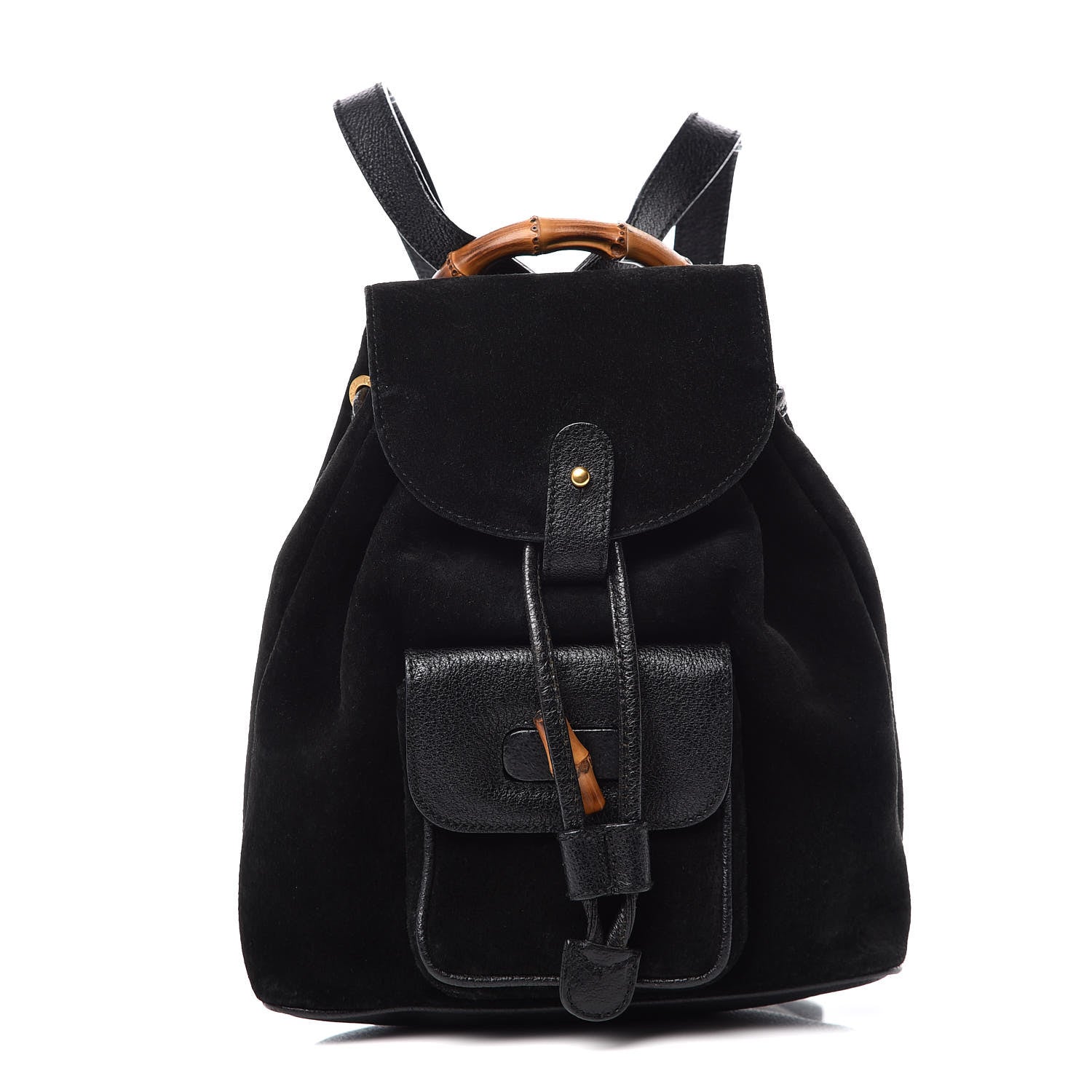Gucci Calfskin Suede Bamboo Backpack Black 1 of 9