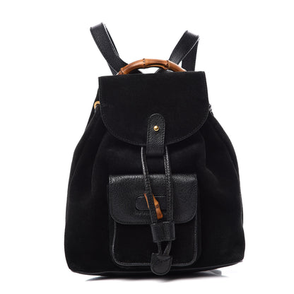 Gucci Calfskin Suede Bamboo Backpack Black 1 of 9