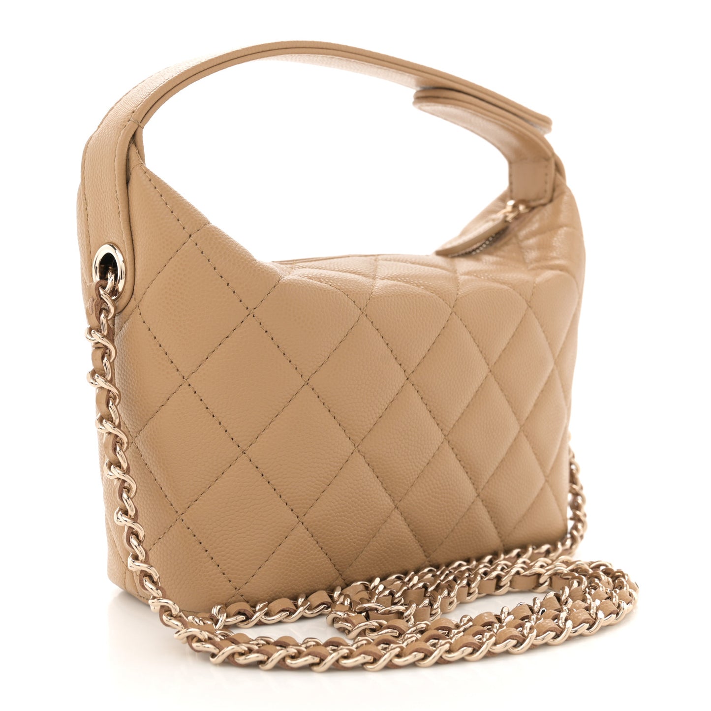 Caviar Quilted Hobo Dark Beige