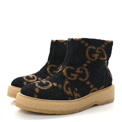 Gucci Faux Shearling Hooper GG Womens Ankle Boots 40 Black Natural Tan 3 of 7