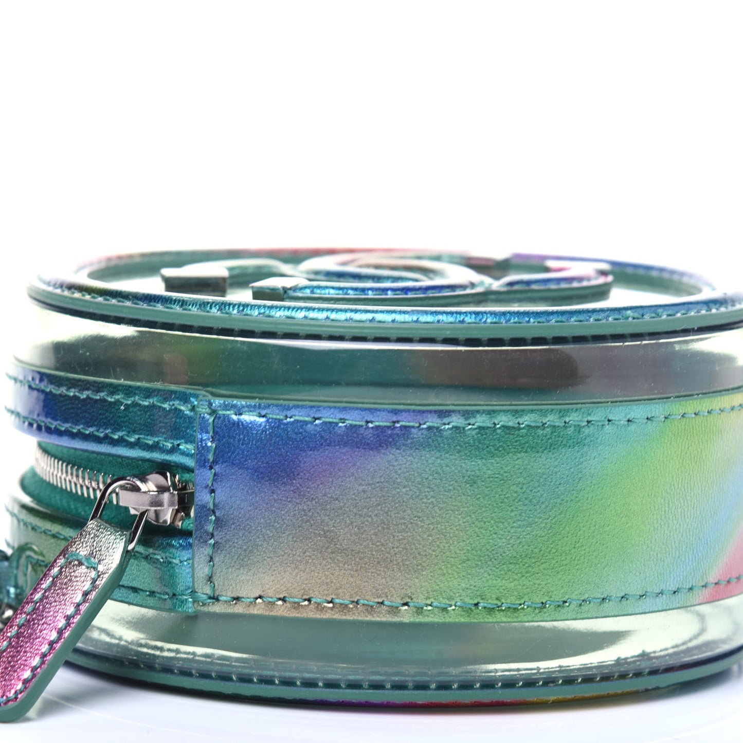 PVC Calfskin Lambskin Quilted Round Filigree Clutch With Chain Green