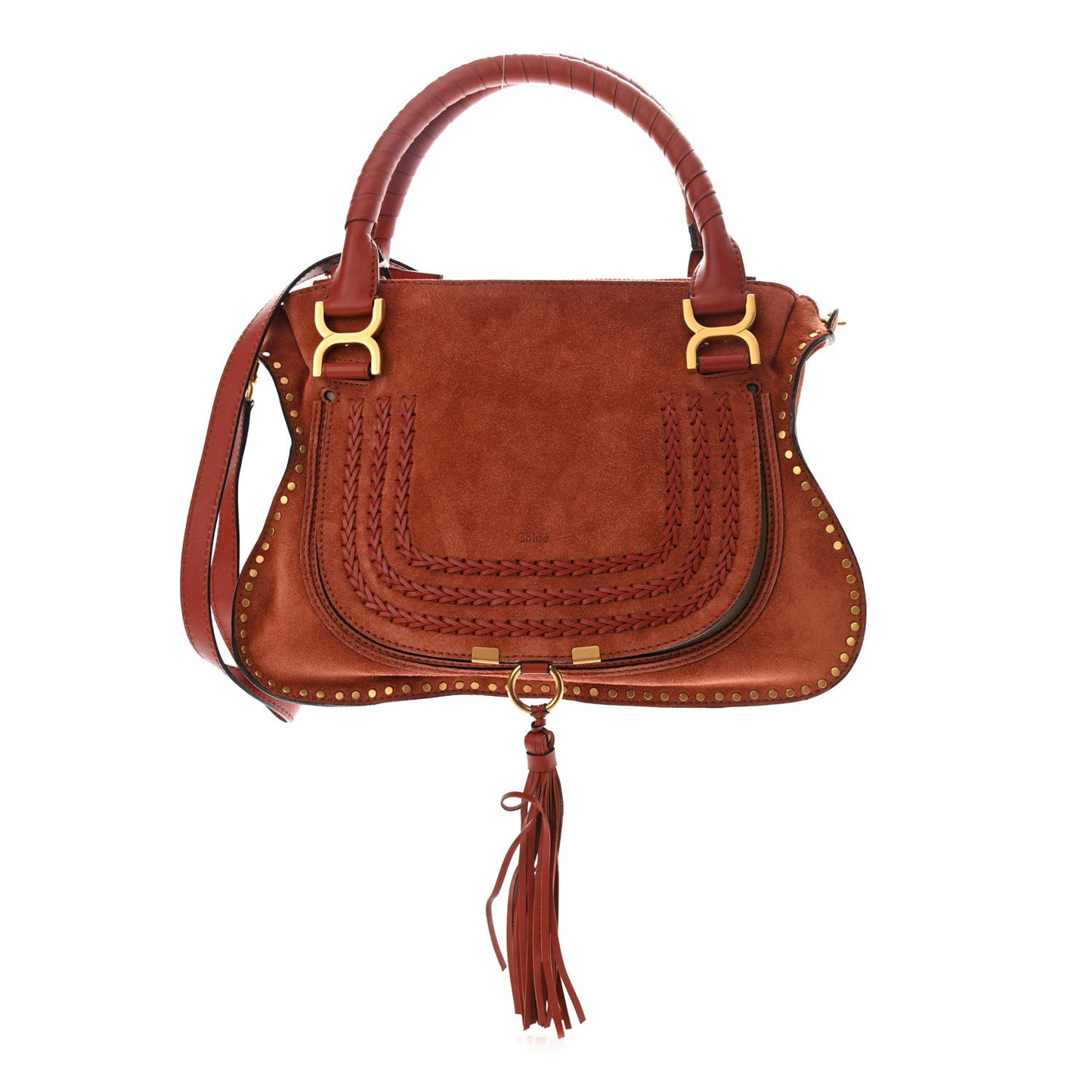 Suede Calfskin Braided Medium Marcie Satchel Terracotta Red