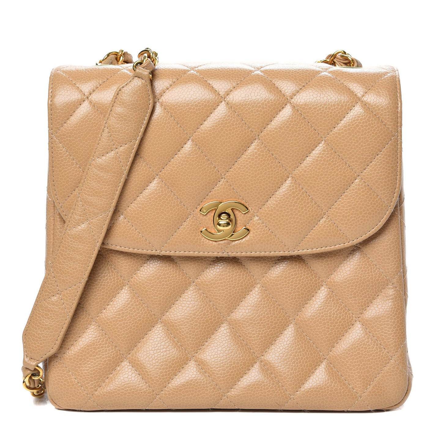 Caviar Quilted Small Single Flap Beige