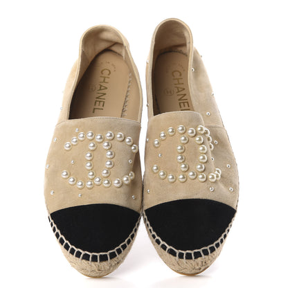 Chanel Suede Pearl CC Espadrilles 37 Beige Black 5 of 14