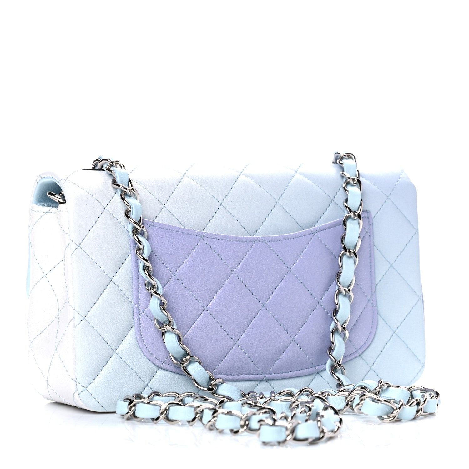 Chanel Perforated Lambskin Quilted Mini Rectangular Flap Light Blue Light Purple White 3 of 12