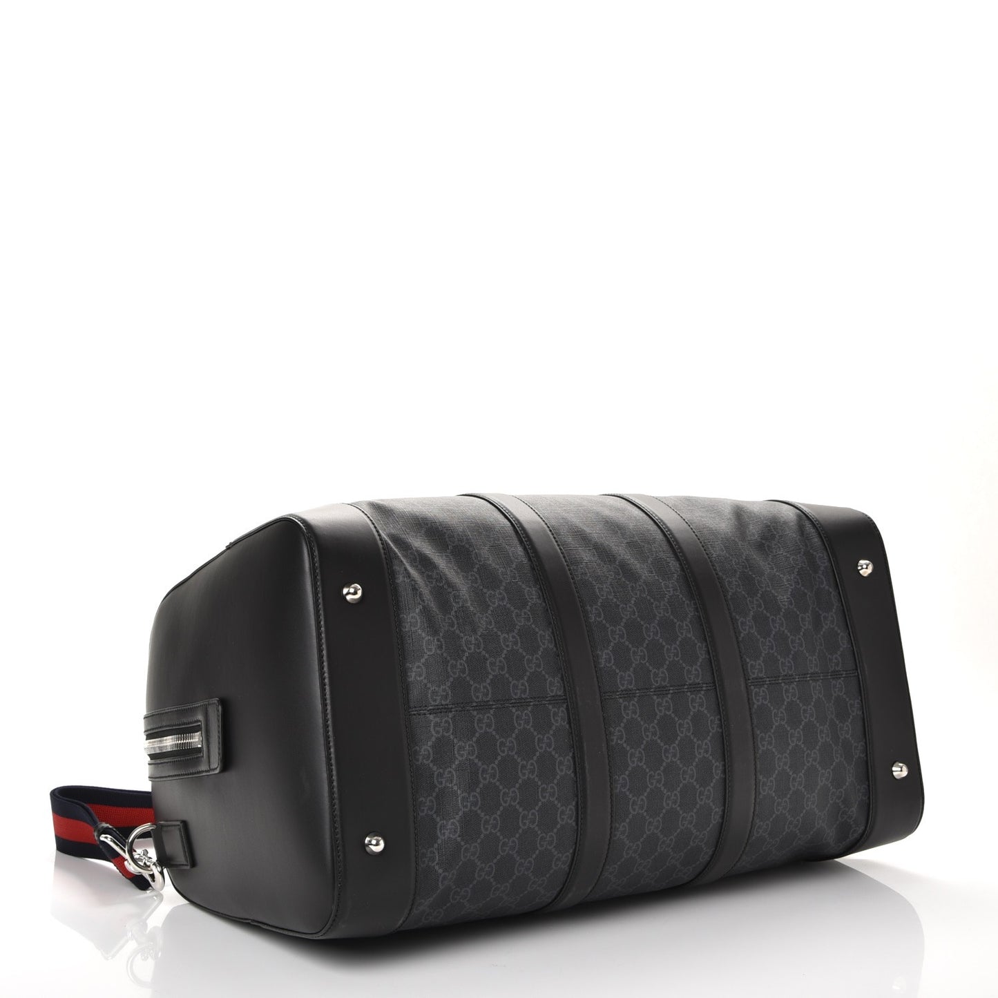 Soft GG Supreme Monogram Appia Calfskin Web Large Carry On Duffle Bag Black Grey