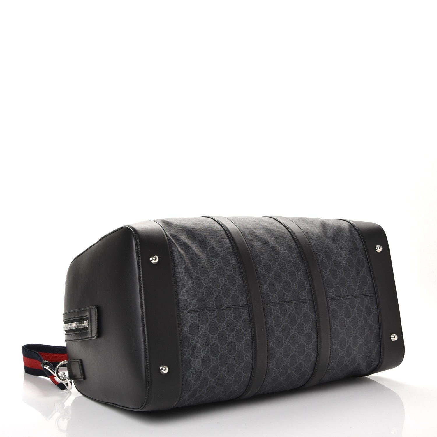 Gucci Soft GG Supreme Monogram Appia Calfskin Web Large Carry On Duffle Bag Black Grey 4 of 11